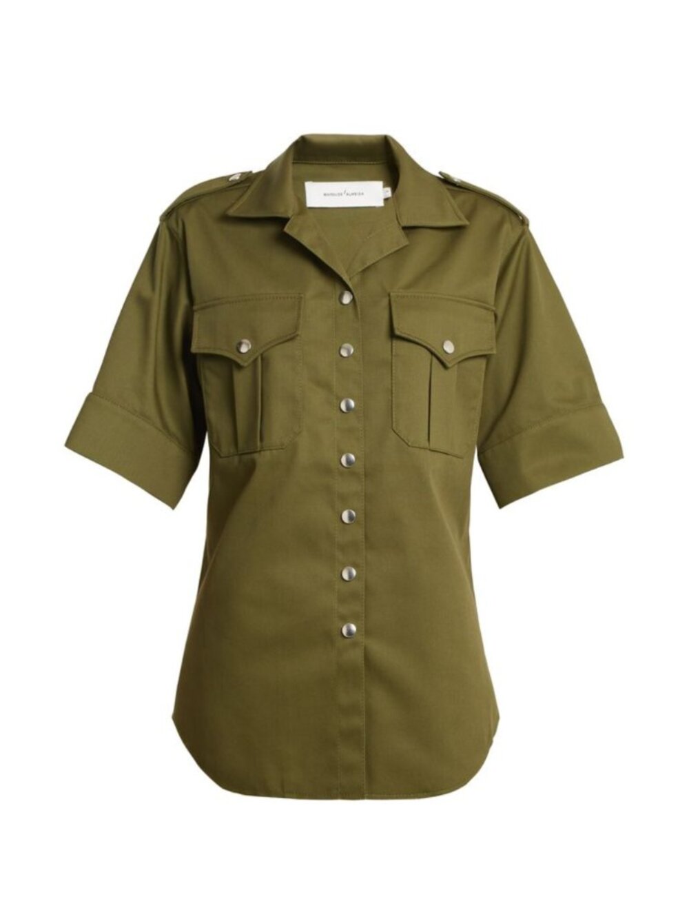 Marques' Almeida "Safari" Twill Button-Down Shirt | Sz S | Olive Green | Raw Hem